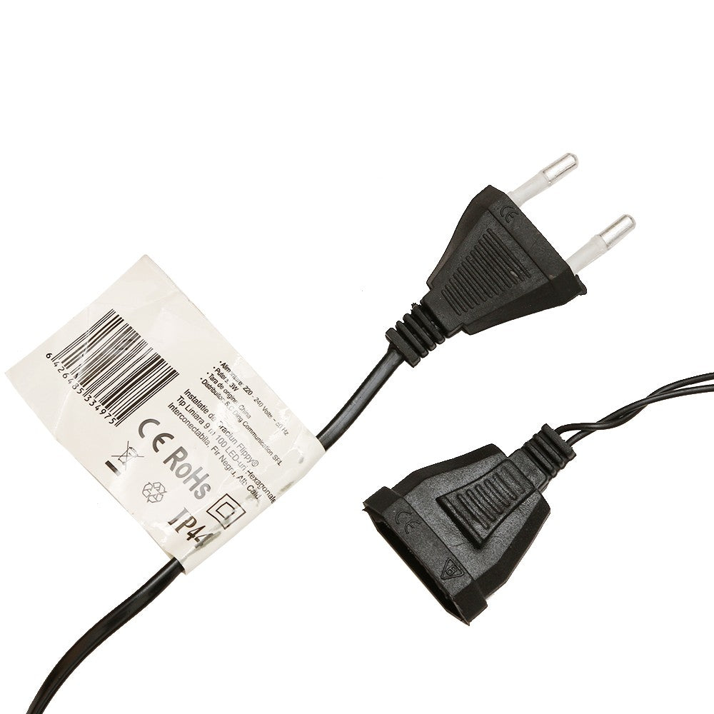 Instalatie de Craciun Flippy® Tip Liniara, Fir Negru, 9 m, 100 LED-uri Hexagonale, Interconectabila, Alb Cald - vivimall.ro