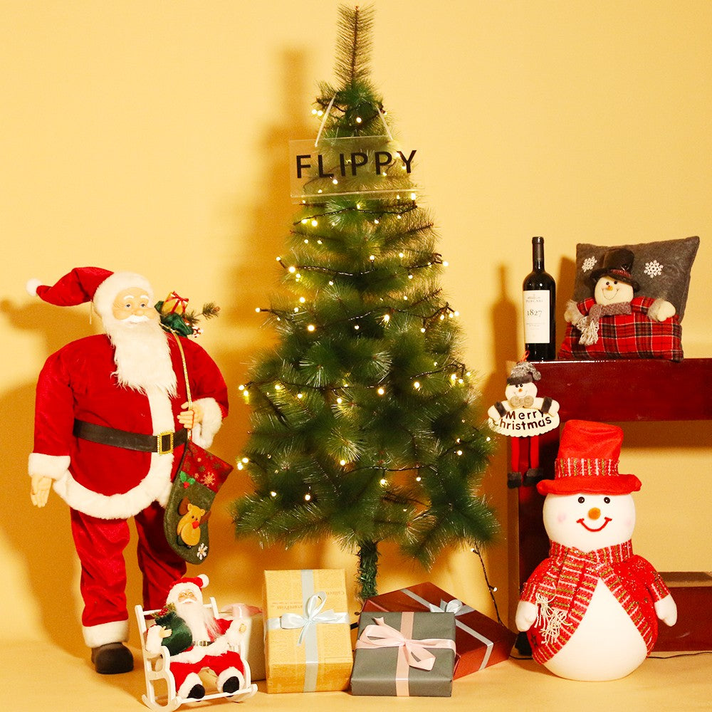 Instalatie de Craciun Flippy® Tip Liniara, Fir Negru, 9 m, 100 LED-uri Mari Rotunde, Interconectabila, Alb Cald - vivimall.ro