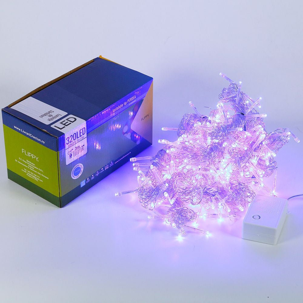 Instalatie de Craciun, Flippy®, Tip Perdea, 3 x 3 m, 320 LED-uri, Interconectabila, Albastru - vivimall.ro