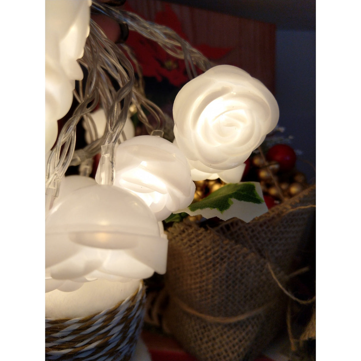 Instalatie de Craciun, Flippy®, Tip Sir cu Baterii ,2.5 m, 20 LED -uri, Trandafir Alb - vivimall.ro