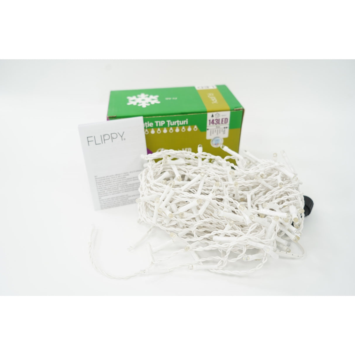 Instalatie de Craciun Flippy® Tip Turturi, Franjuri cu Flash, Sectiune 5 m, 143 LED-uri, Interconectabila, Fir Alb, RB-RG - vivimall.ro