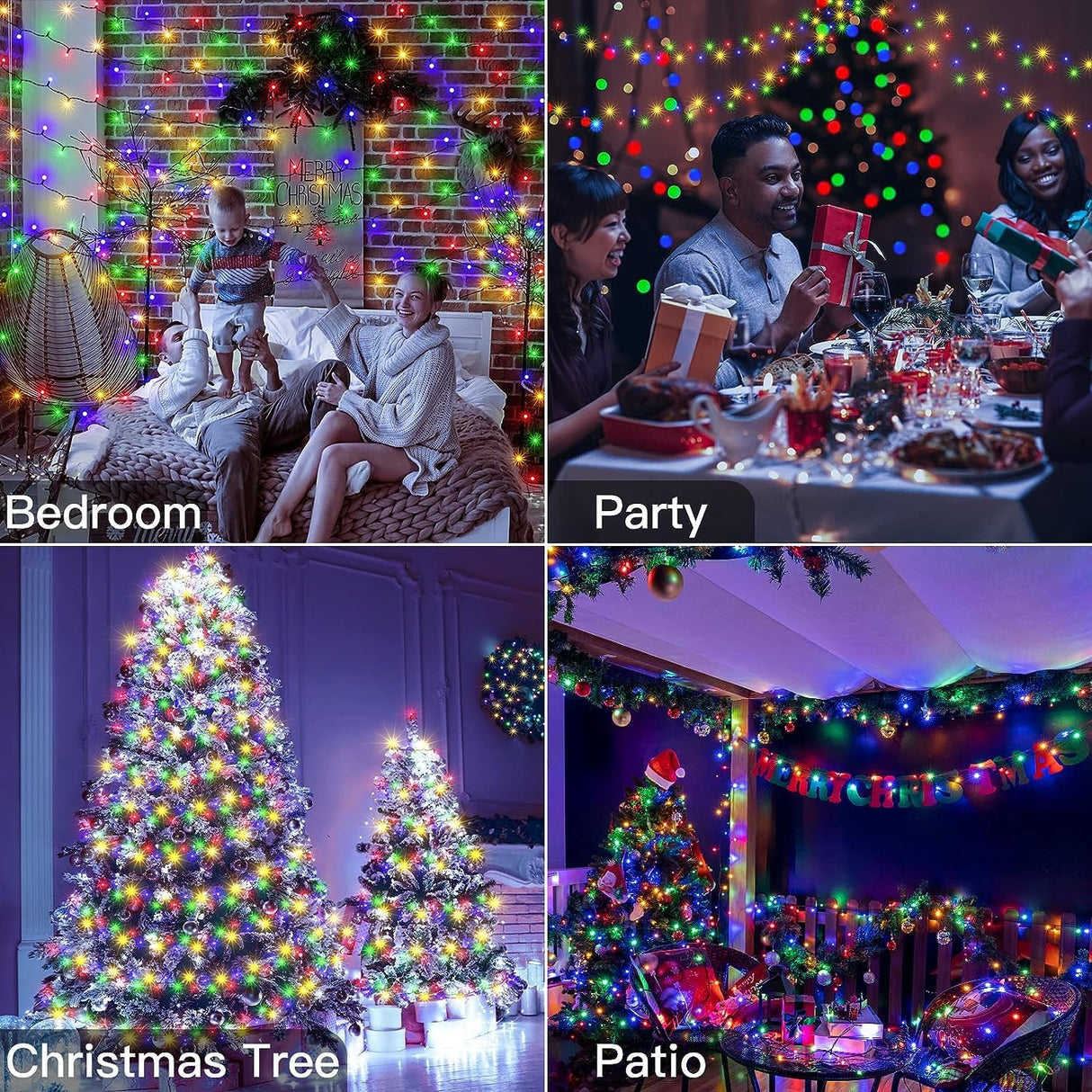 Instalatie de Craciun liniara Yoto, 17 m, din care 1 m cablu priza 220V, 200 LED, 8 jocuri de lumini, beculet in 6 colturi, pentru interior, controler, fir negru, multicolor - vivimall.ro