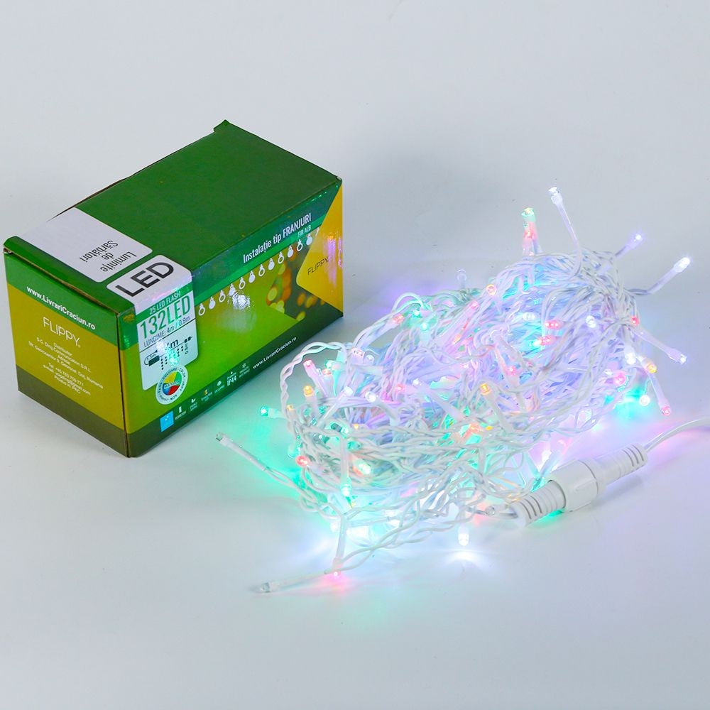 Instalație franjuri flash Vivimall montată pe gard exterior, iluminare multicolor decorativă Crăciun