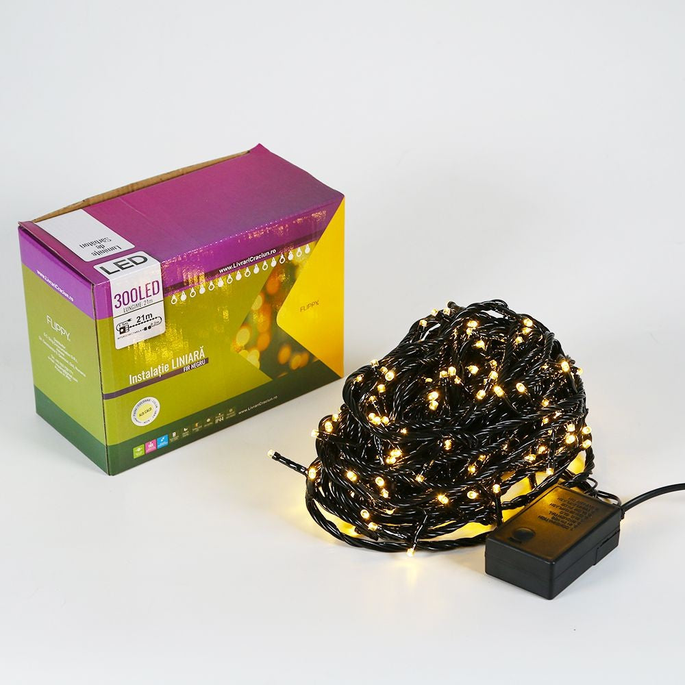 Instalatie de Craciun, Premium Flippy®, Tip Liniara, 21 m, 300 LED-uri, Interconectabila, Alb Cald - vivimall.ro