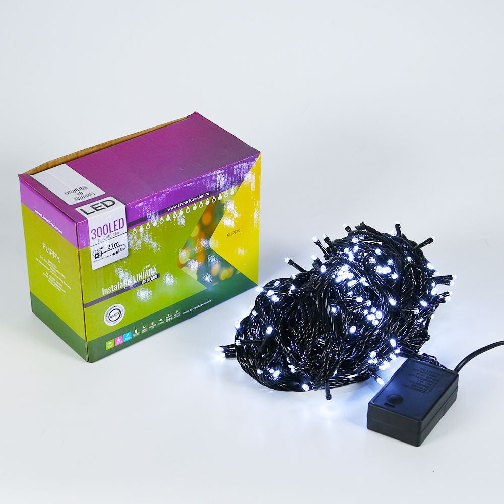 Instalatie de Craciun, Premium Flippy®, Tip Liniara, 21 m, 300 LED-uri, Interconectabila, Alb Rece - vivimall.ro