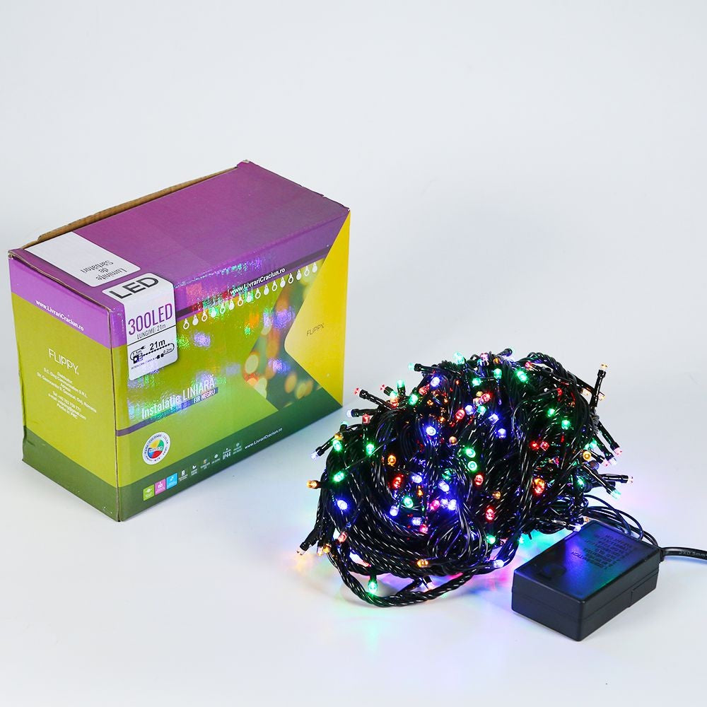 Instalatie de Craciun, Premium Flippy®, Tip Liniara, 21 m, 300 LED-uri, Interconectabila, Multicolor - vivimall.ro