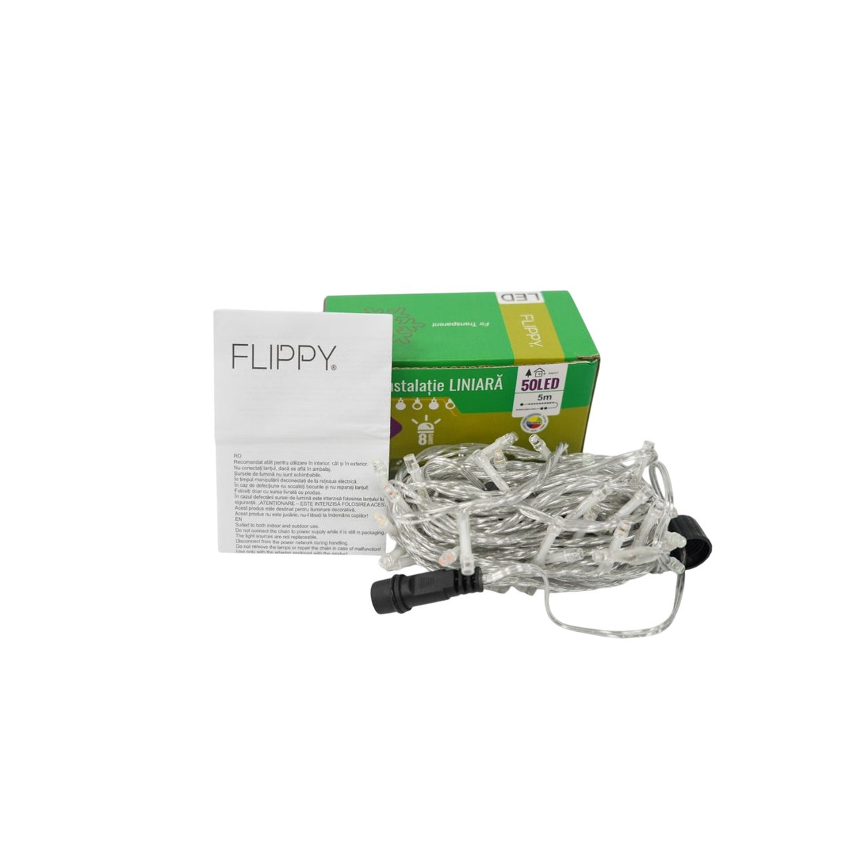 Instalatie de Craciun Tip Liniar, 8 jocuri de lumini, Fir Transparent, 5 m, 50 LED -uri, Multicolor - vivimall.ro