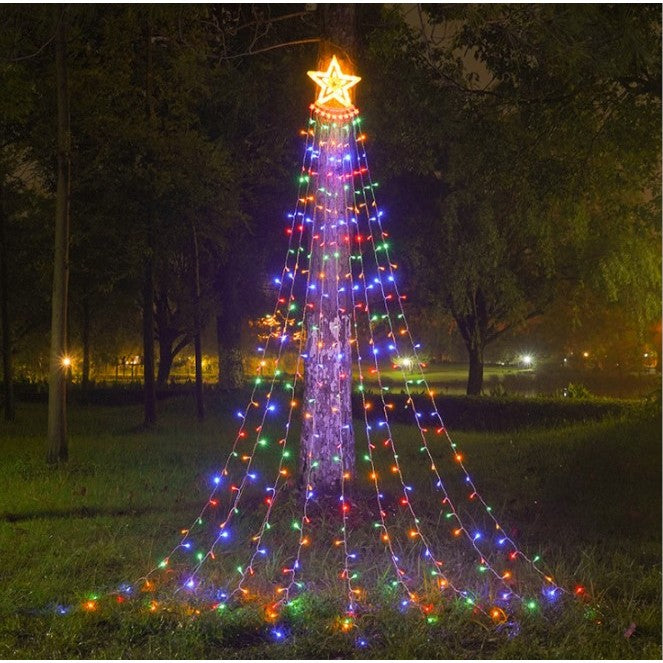 Instalatie luminoasa tip perdea pentru pomul de Craciun, cu stea luminoasa, 350 LED-uri, conectare retea, interior/exterior, lumina multicolora, Tree Dazzler - vivimall.ro