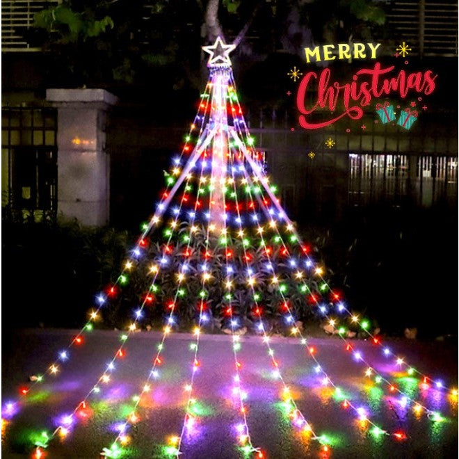 Instalatie luminoasa tip perdea pentru pomul de Craciun, cu stea luminoasa, 350 LED-uri, conectare retea, interior/exterior, lumina multicolora, Tree Dazzler - vivimall.ro