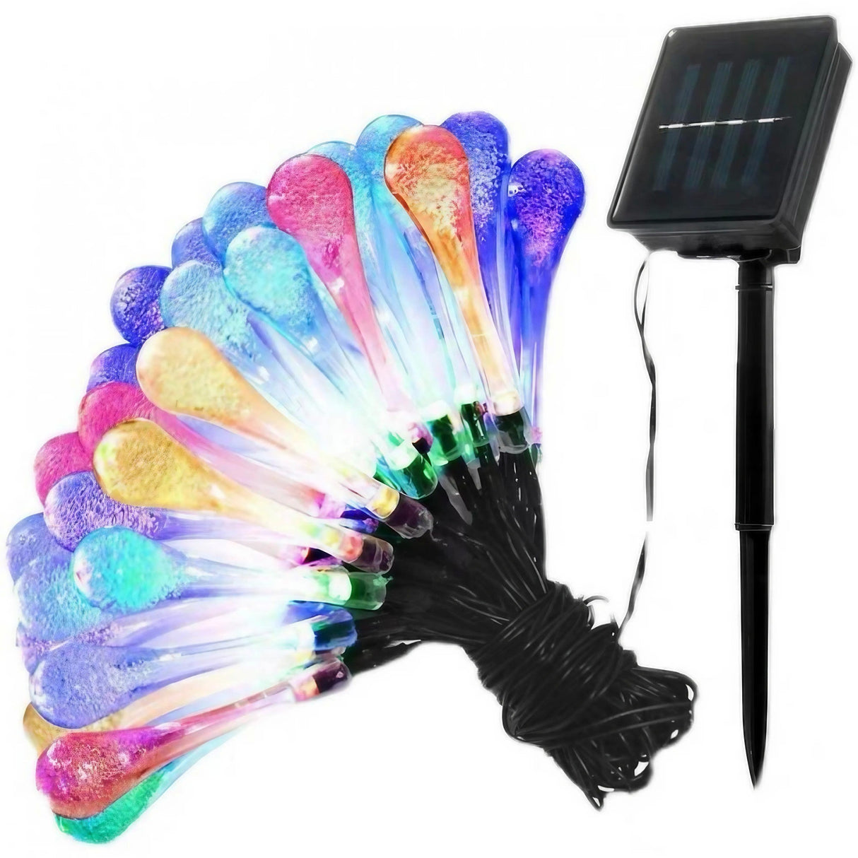 Instalatie Solara 4 m, 28 Led-uri cu Ornament tip picatura de apa, Liniara, 600 mAh, Fir negru, Interior, Exterior, Multicolor - vivimall.ro