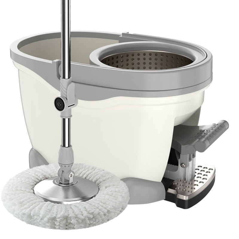 Set Galeata cu Pedala si Mop Rotativ 360°, Vivimall, Cu Actiune Centrifuga x4, Pentru Uz Casnic, Maner din Otel Inoxidabil Telescopic, 2 Capte din Bumbac, 46x30x28 cm, Alb Ivoir - vivimall.ro