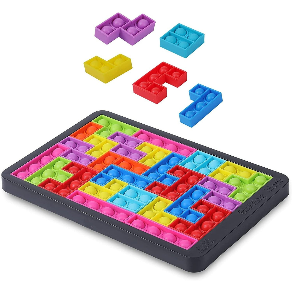 Joc antistres din silicon, Vivimall, Pop It Now and Flip It, Puzzle Blocks, Multicolor - vivimall.ro