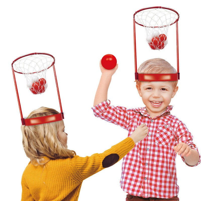 Set Interactiv pentru Copii, Vivimall, Joc cu Doua Cosuri de Baschet de Pus pe Cap, Joc Dublu, 20 de Mingi Albe si Rosii, Multicolor - vivimall.ro