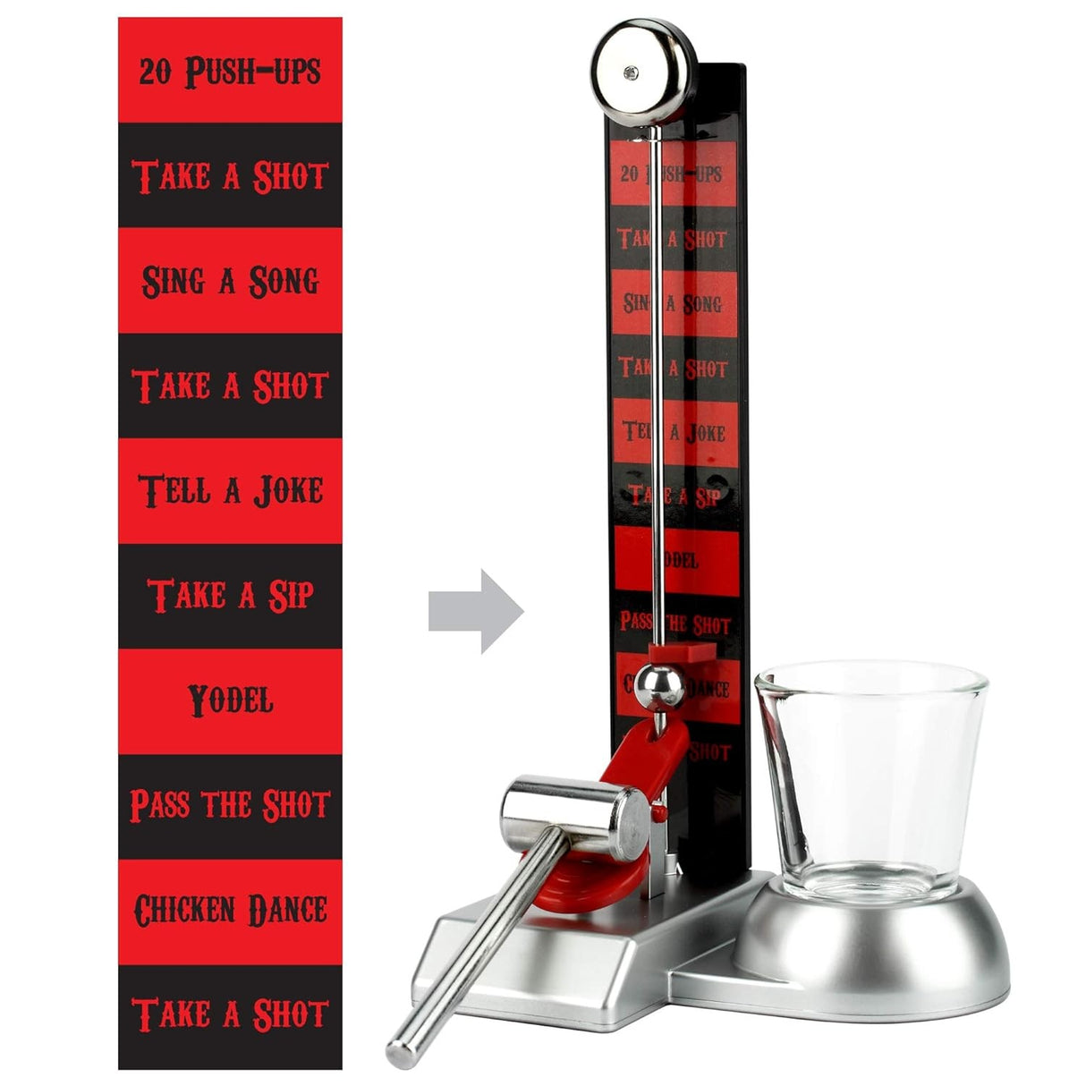 Joc de baut Hammershot cu Pahar Shot Vivimall, 22 cm, Material Sticla, Plastic, Fier, Multicolor - vivimall.ro