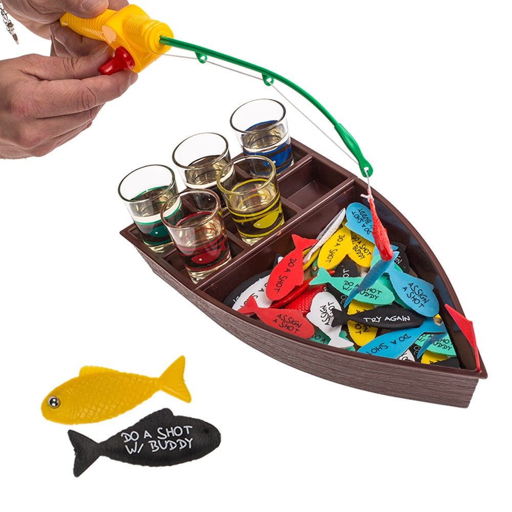 Joc de baut, La pescuit, Vivimall, arunca undita si prinde provocarea, pahare de shot din sticla, pentru petreceri, distractiv, 31 x 15 x 5 cm, multicolor - vivimall.ro