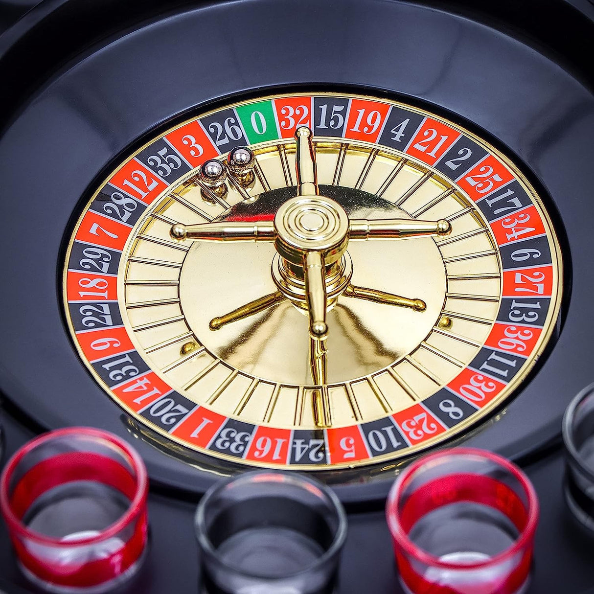 Joc de Baut Ruleta cu Pahare de Shot Vivimall, 30 cm, Rosu/Negru - vivimall.ro
