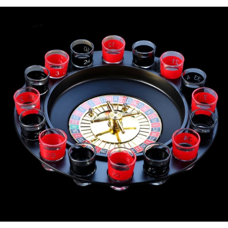 Joc de Baut Ruleta Vivimall, cu 16 Pahare de Shot din Sticla , 30 x 30 x 5.5 cm, model 2, Rosu/Negru - vivimall.ro