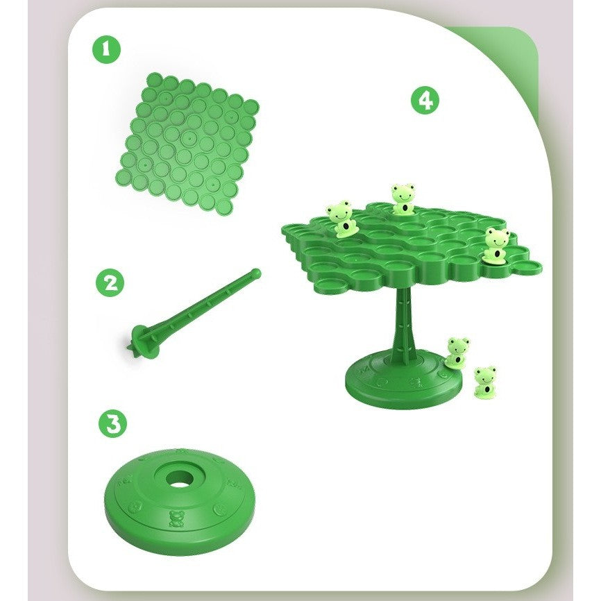 Joc Interactiv, Vivimall, Broaste in Echilibru, +3 Ani, din Plastic, 50 de Pioni, Placa de Echilibru, Roata cu Pedepse, Zar, 14 x 7 x 14 cm, Verde - vivimall.ro