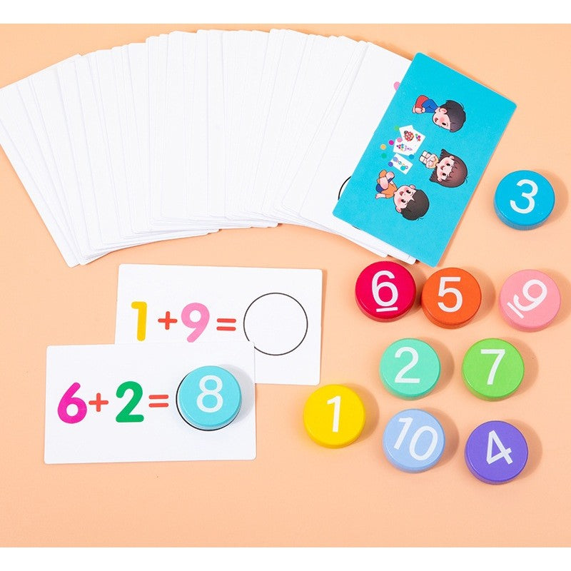 Joc Educational, Vivimall, Invatare Adunare si Scadere, Cifre din Lemn, 46 Planse, +3 Ani, Multicolor - vivimall.ro