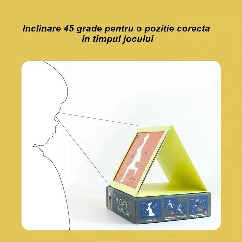 Joc Magnetic Tangram, tabla si forme diverse magnetice, 34 de piese, pentru copii, +3 ani, multicolor - vivimall.ro