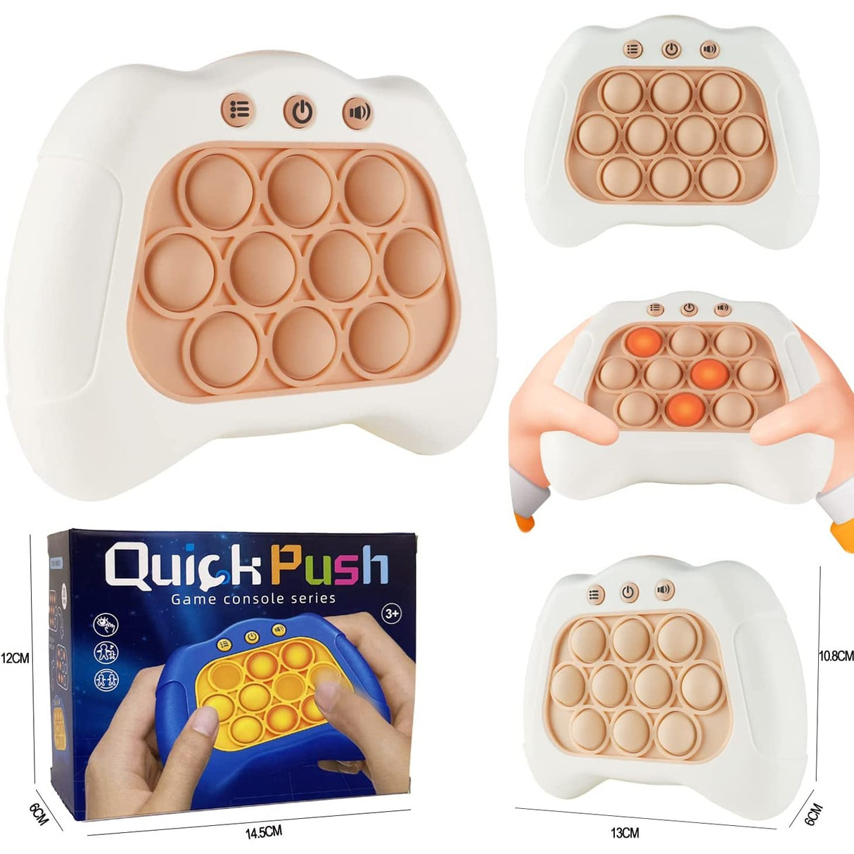 Joc Pop It, Vivimall, consola, joc interactiv, antistres, cu baterii, Abs si silicon, Alb, 12 x 10 x 5.8 cm - vivimall.ro