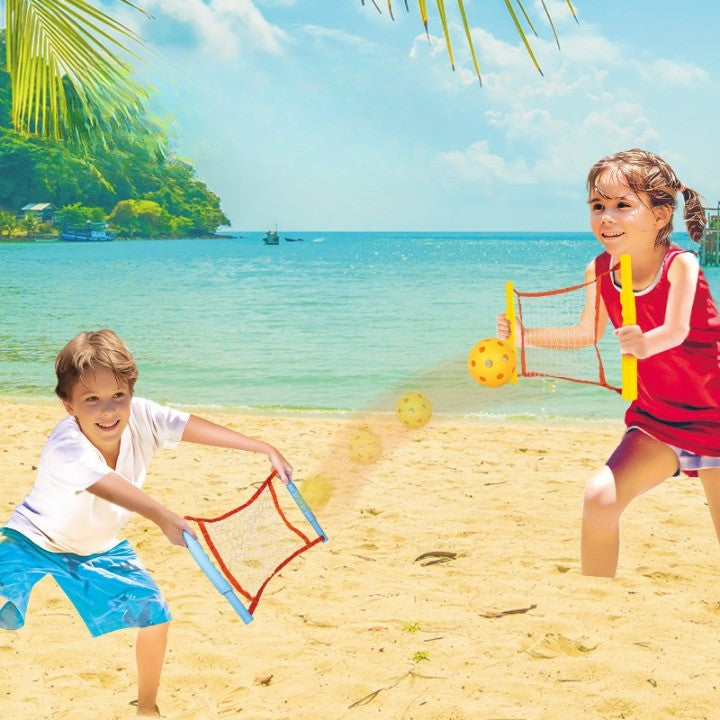 Joc Spikeball, Vivimall, pentru Copii, Joc in 2, pentru Plaja, Parcuri, Interior, 2 Plase, 2 Mingi Normale, 2 Mingi Luminoase, Senzorial, Prinderea Mingii, 50x30 cm, Multicolor - vivimall.ro