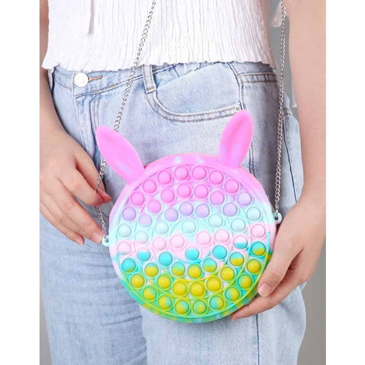 Jucarie antistres din silicon Flippy, Geanta Pop It, 16 cm, Iepuras, Macarons - vivimall.ro