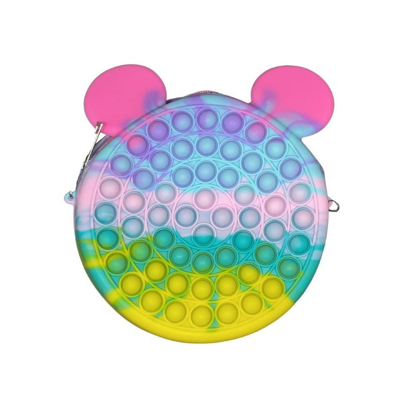 Jucarie antistres din silicon Flippy, Geanta Pop It, 16 cm, Soricel, Macarons - vivimall.ro