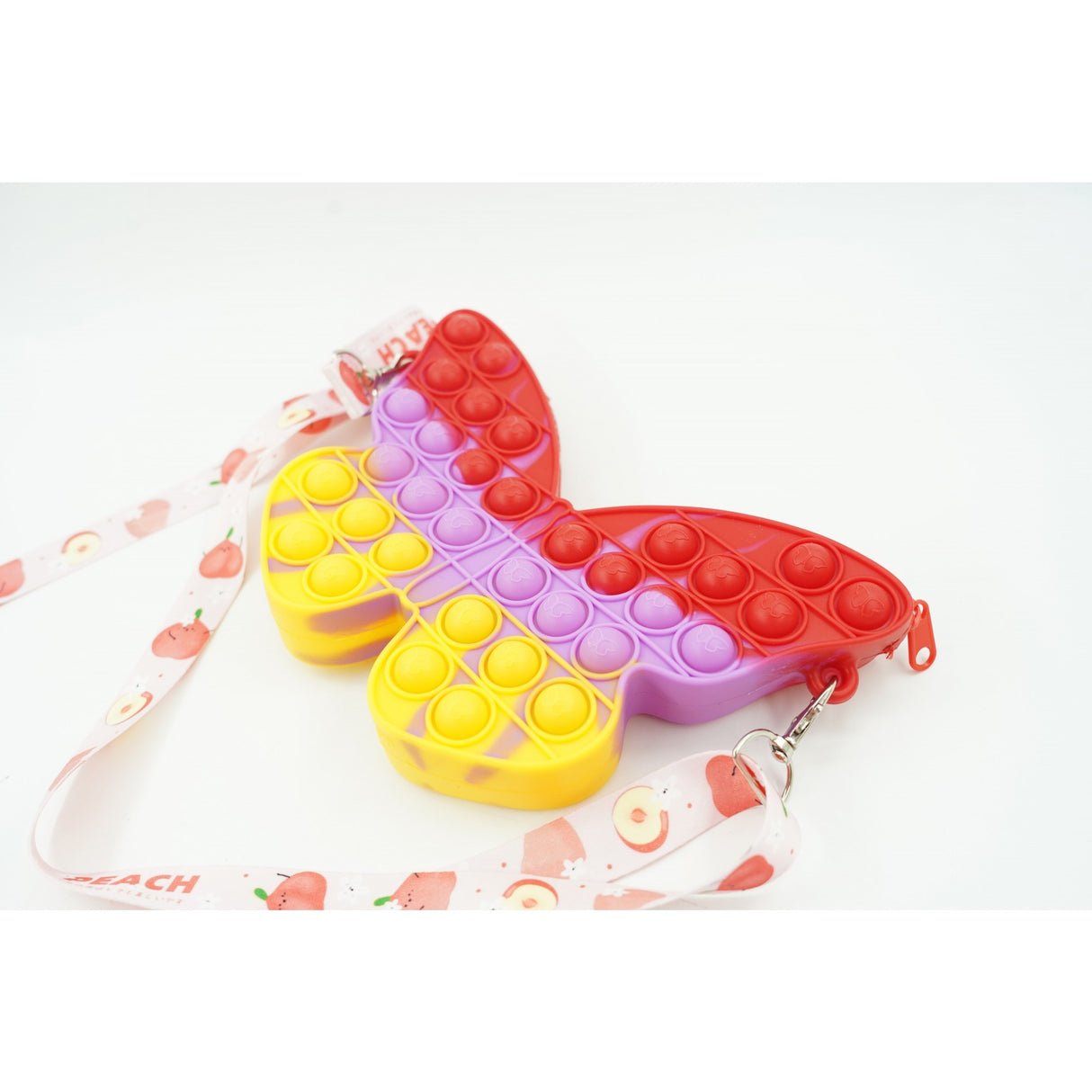 Jucarie antistres din silicon, Flippy, Pop It Now and Flip It, Geanta de umar, Fluture, Galben/Mov - vivimall.ro