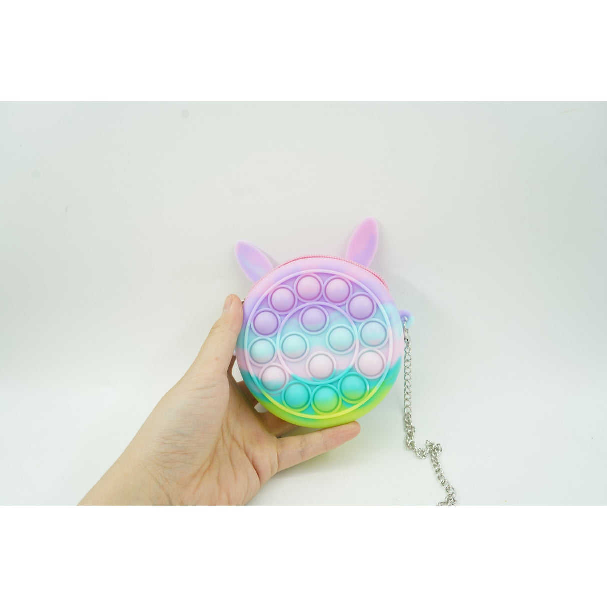 Jucarie antistres din silicon Flippy, Pop it Now and Flip It ,Mini Geanta, Iepuras, 6 cm, Macarons - vivimall.ro