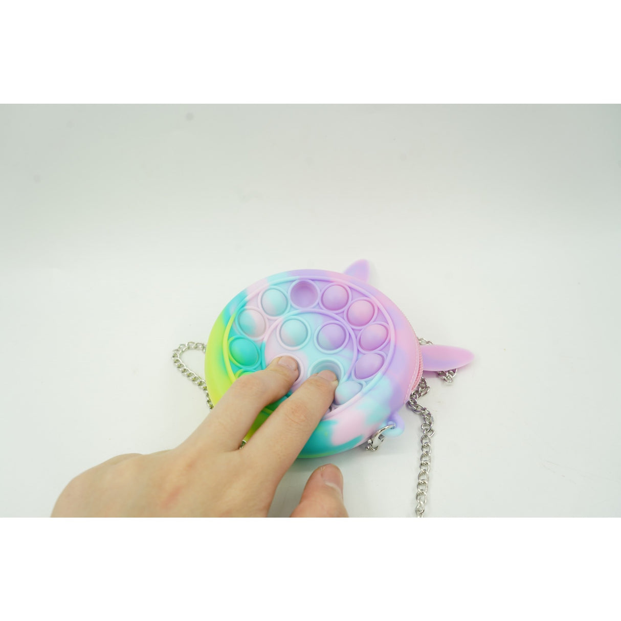 Jucarie antistres din silicon Flippy, Pop it Now and Flip It ,Mini Geanta, Iepuras, 6 cm, Macarons - vivimall.ro