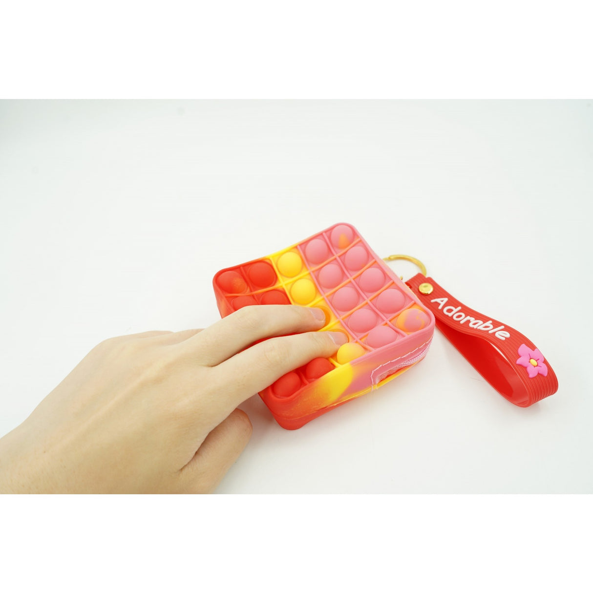 Jucarie antistres din silicon, Flippy, Pop It Now and Flip It, Portofel patrat, Rosu/Roz - vivimall.ro