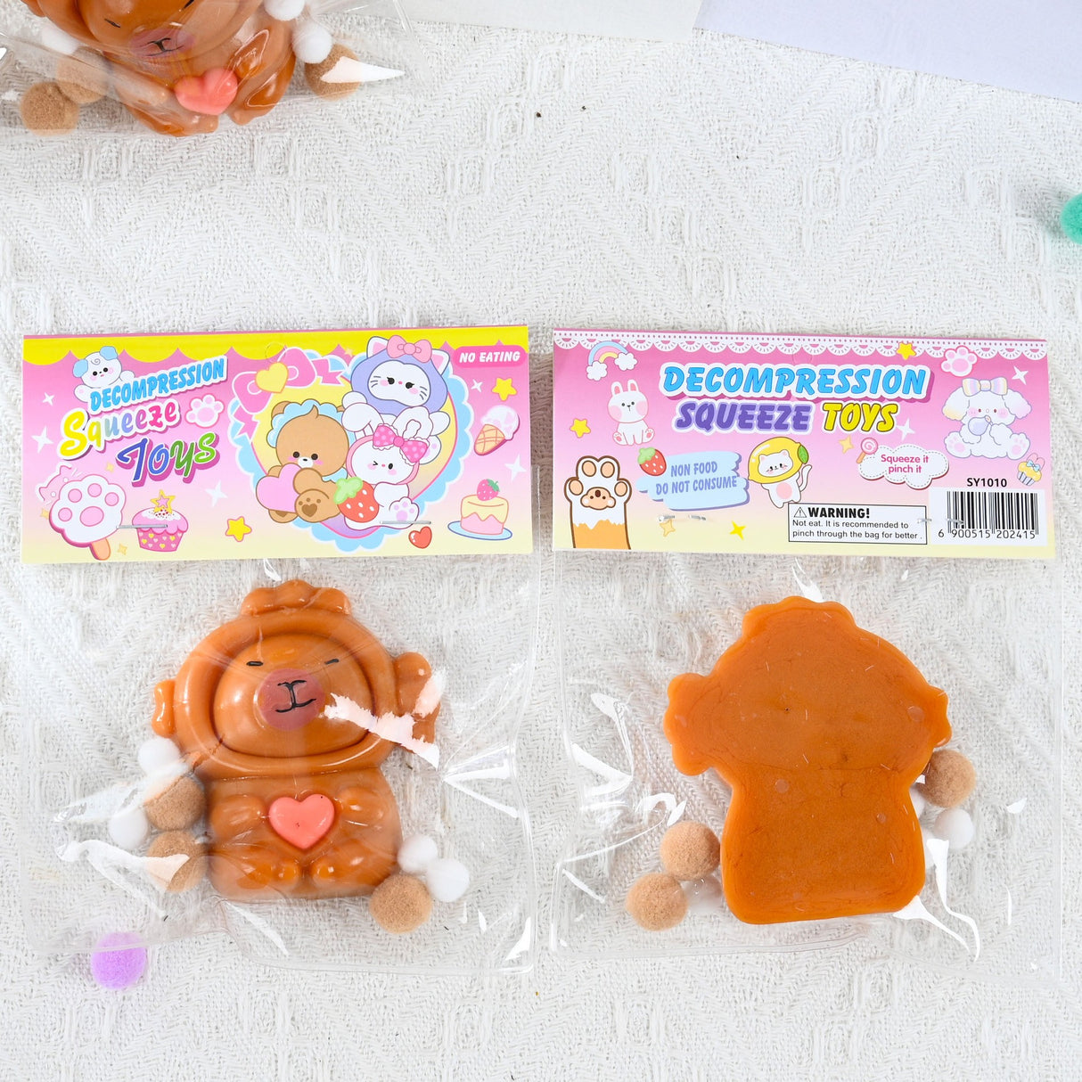 Jucarie Antistres Squishy, Flippy, cu Revenire Lenta, Model Capybara cu Inima, 7.5cmx6.5 cm, din TPR, Ambalaj Transparent, Maro - vivimall.ro