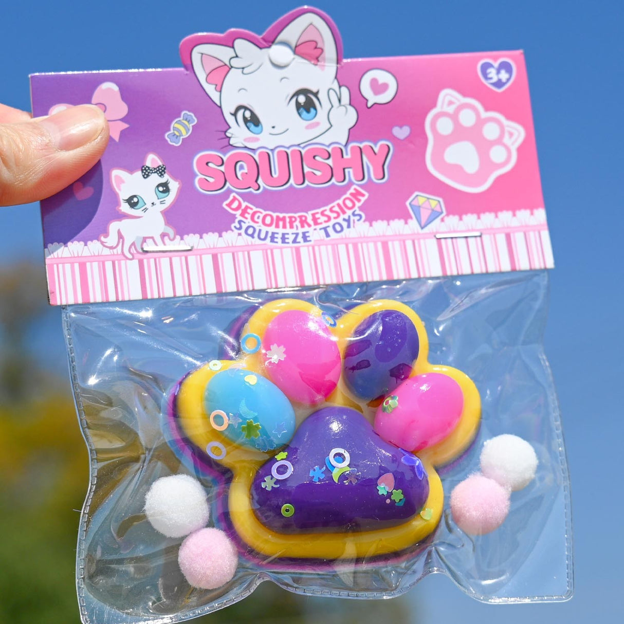 Jucarie Antistres Squishy, Flippy, Labuta de Pisica Squeeze Toys, cu Revenire Lenta, 7.5 cm, Model 270514, Multicolor - vivimall.ro