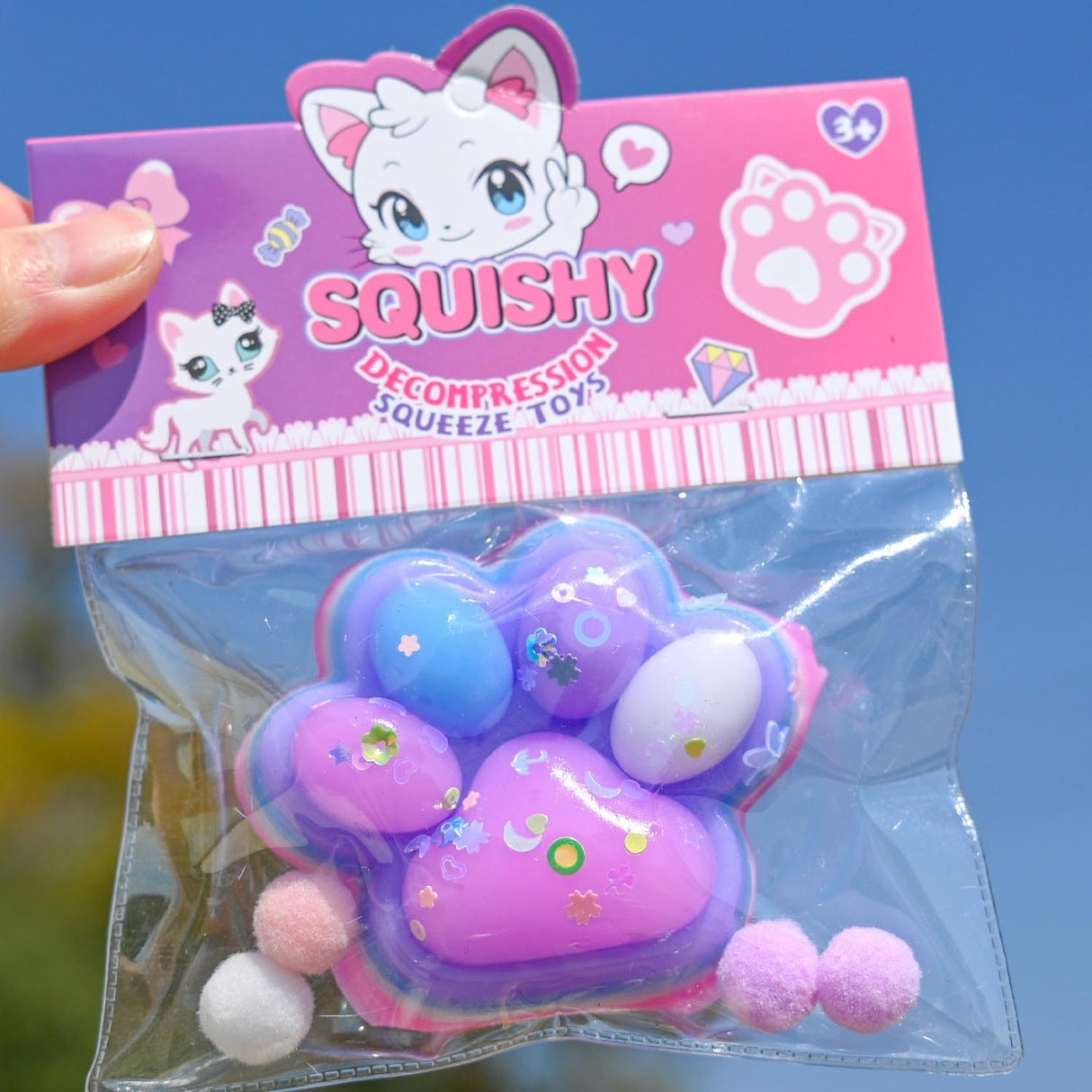 Jucarie Antistres Squishy, Flippy, Labuta de Pisica Squeeze Toys, cu Revenire Lenta, 7.5 cm, Model 270516, Multicolor - vivimall.ro