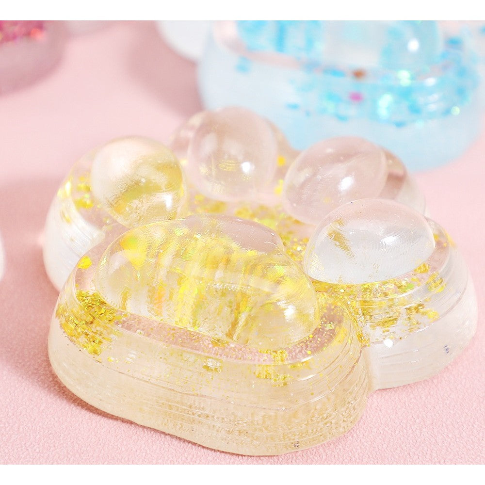 Jucarie Antistres Squishy, Vivimall, cu Revenire Lenta, Squeeze Pinch Family, Model Cat Paw, 6.5 x 7 cm, din Tpr, 4-6 Ani, Model 4 Sclipici, Transparent - vivimall.ro