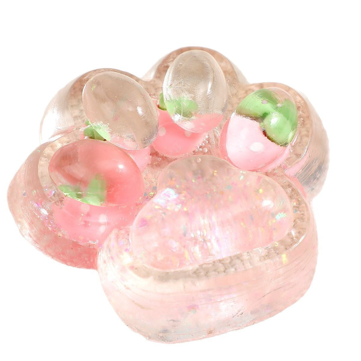 Jucarie Antistres Squishy, Vivimall, cu Revenire Lenta, Squeeze Pinch Family, Model Cat Paw, 6.5 x 7 cm, din Tpr, 4-6 Ani, Model 5 Fructe, Transparent - vivimall.ro