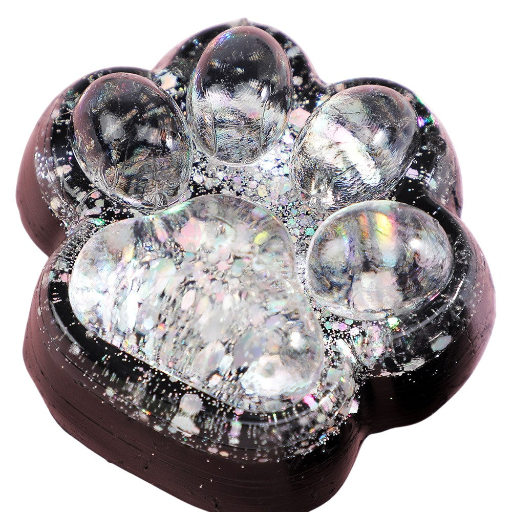 Jucarie Antistres Squishy, Vivimall, cu Revenire Lenta, Squeeze Pinch Family, Model Labuta de Pisica cu Sclipici, 6.5x6 cm, 60g, Ambalaj Transparent, Alb-Negru - vivimall.ro