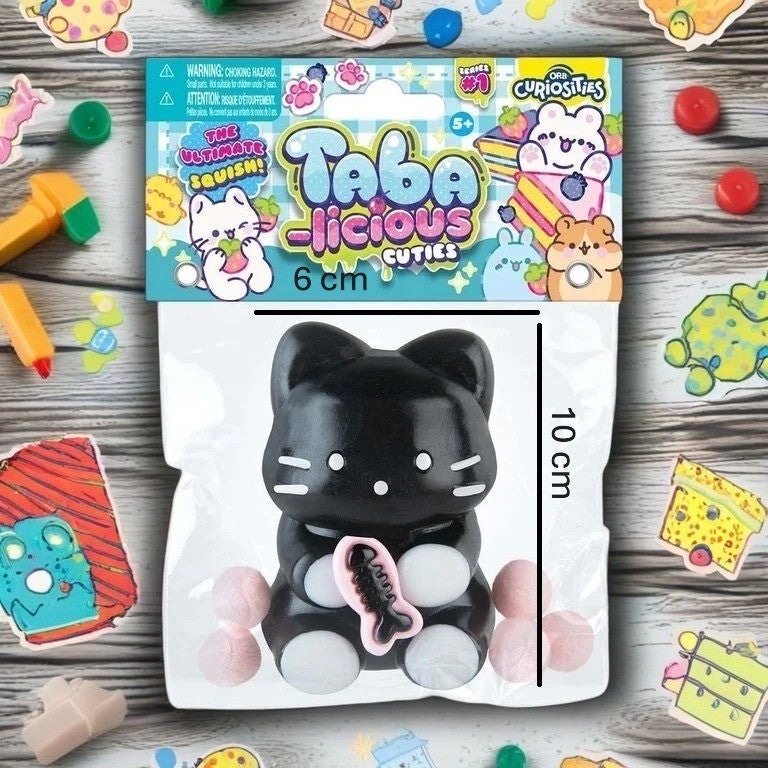 Jucarie Antistres Squishy, Vivimall, cu Revenire Lenta, Squeeze Pinch Family, Model Pisicuta, 10cm x6cm Ambalaj Transparent, 70 gr, Negru - vivimall.ro