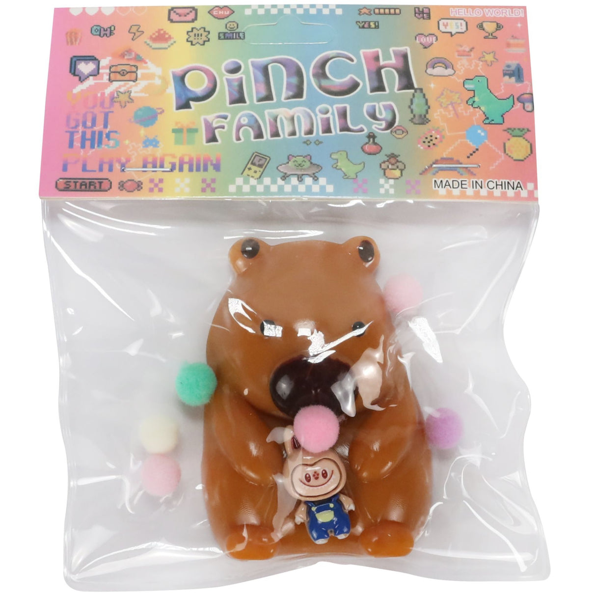 Jucarie Antistres Squishy, Vivimall, cu Revenire Lenta, Squeeze Pinch Family, Model Urs, Ambalaj Transparent, 4.5 x 7.2 cm, Maro - vivimall.ro