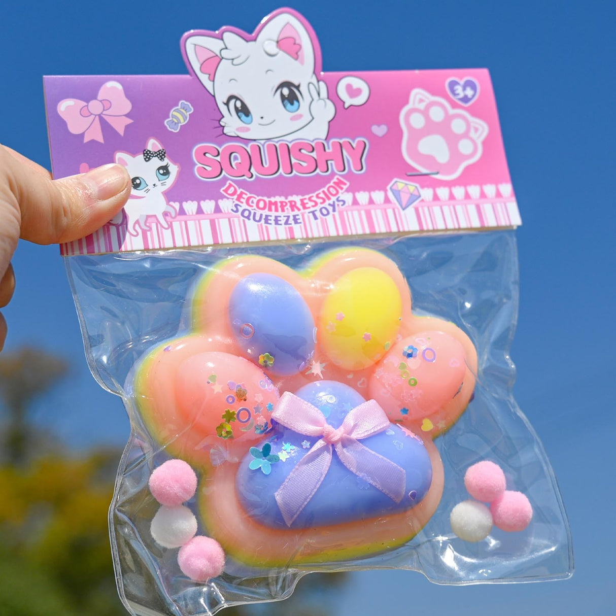 Jucarie Antistres Squishy, Vivimall, cu Revenire Lenta, Squeeze Toys, Model Cat Paw, 12.5x10.5 cm, 220g, +3 Ani, din TPR, Model 3, Multicolor - vivimall.ro