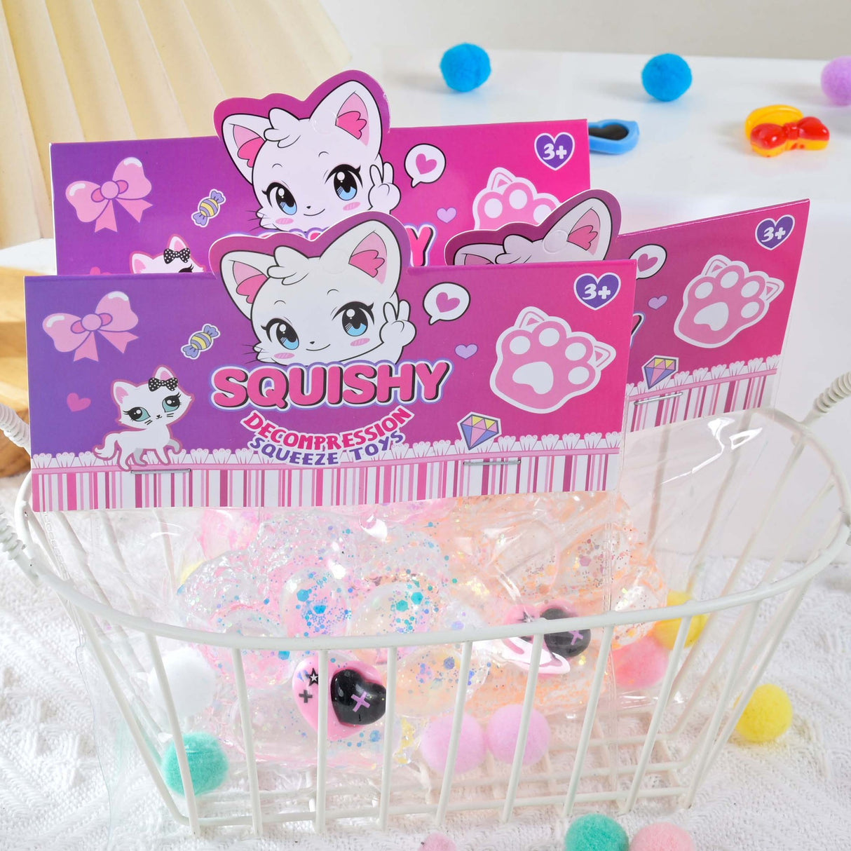 Jucarie Antistres Squishy, Flippy, Labuta de Pisica Squeeze Toys, cu Revenire Lenta, 7.5 cm, Model 270519, Multicolor - vivimall.ro