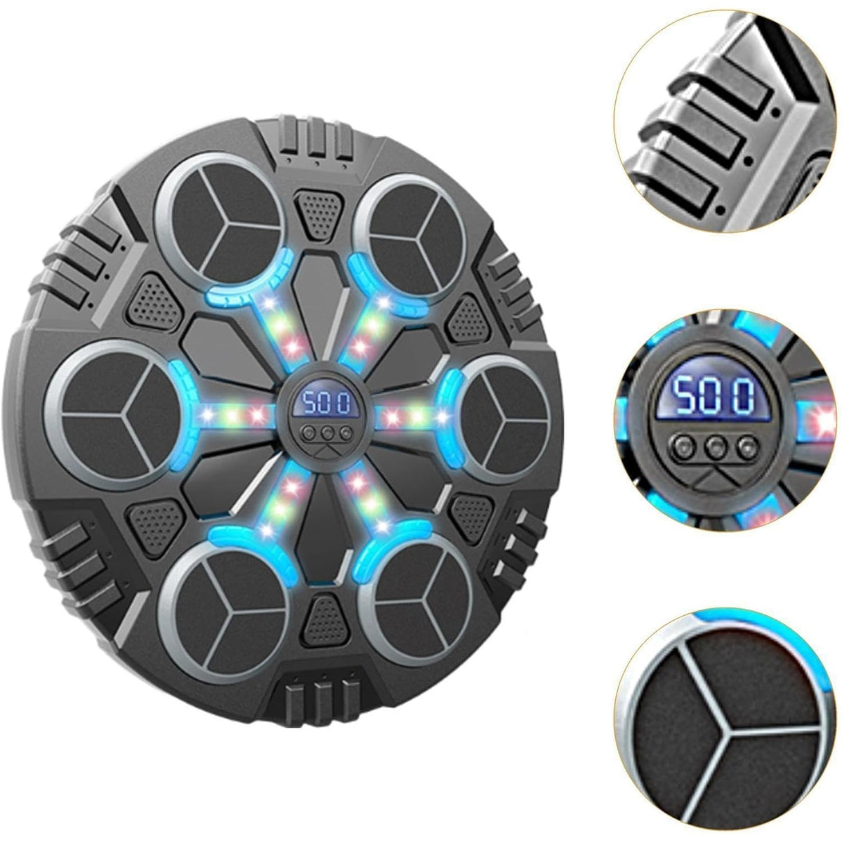 Jucarie de Boxat cu Muzica si Lumini, Vivimall, Manusi Incluse, Bluetooth, Incarcare USB, Aplicare cu Ventuze, 6 Tinte, 32x27x3.5 cm, 930 g, Negru - vivimall.ro