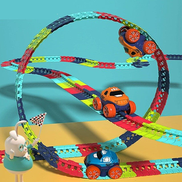 Jucarie de Constructie RollerCoaster, Vivimall, 138 de Piese, 41.5x31x7 cm, cu Masini, Multicolor - vivimall.ro