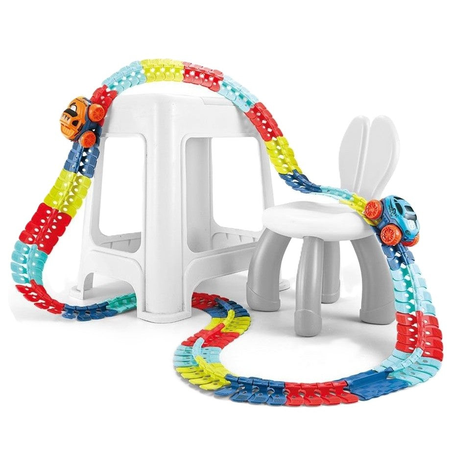 Jucarie de Constructie RollerCoaster, Vivimall, 184 de Piese, 44.5x36x7 cm, cu Masini, Multicolor - vivimall.ro