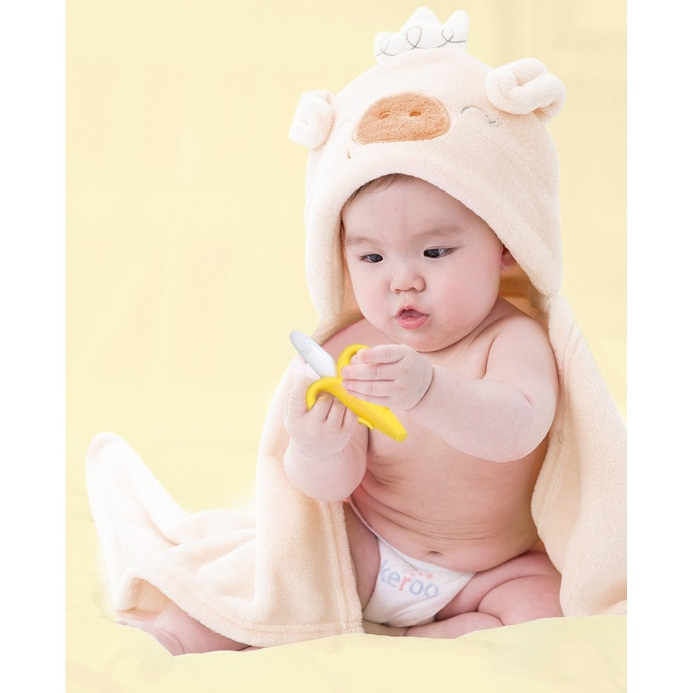 Jucarie dentitie bebelusi Vivimall, banana, cu manere de prindere, material silicon non-toxic, fara miros, 10.5x5.9 cm, galben - vivimall.ro