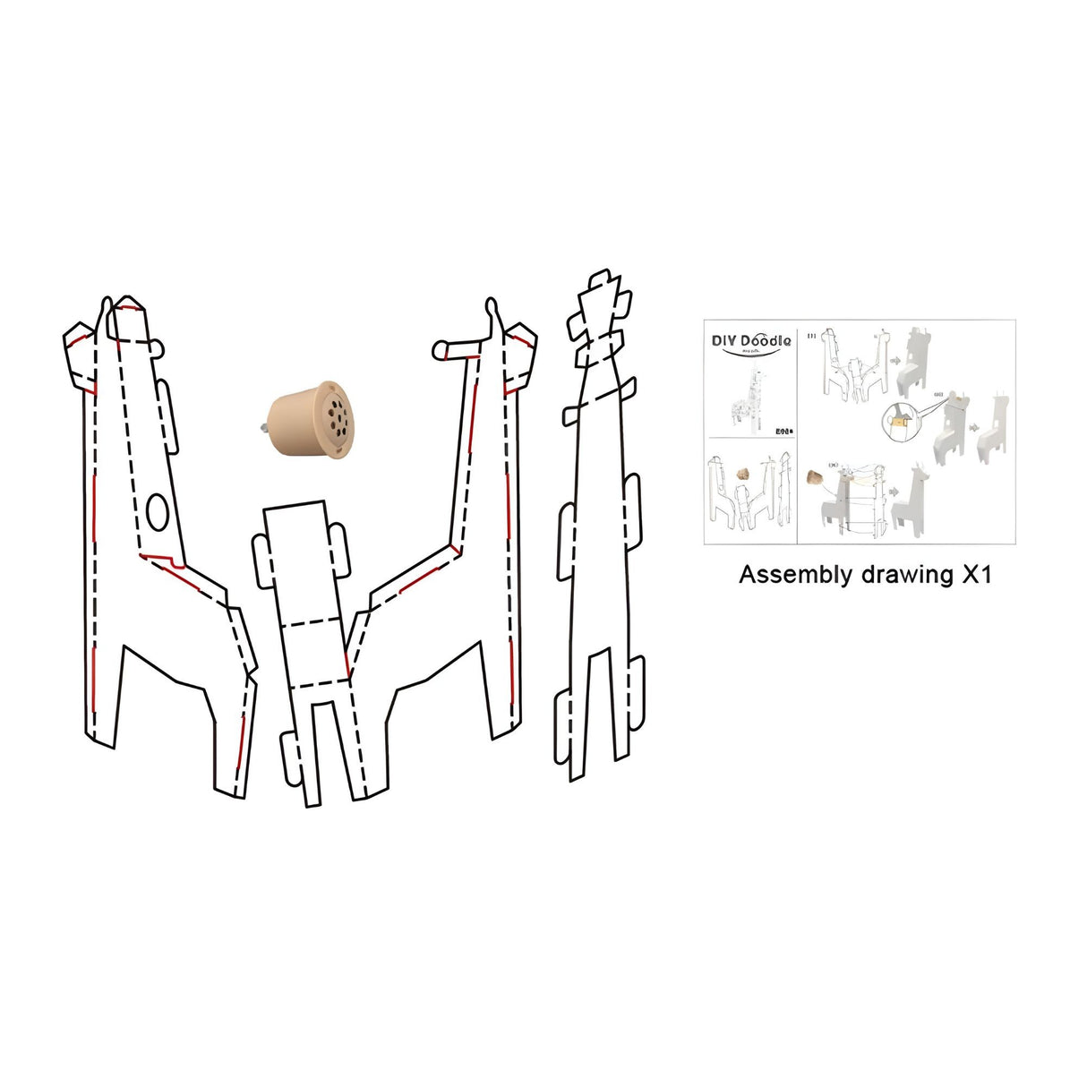 Jucarie Educativa pentru Copii, Flippy, Model Girafa 3D, Set de Asamblat si Colorat din Carton, Puzzle 3D Educativ, 31 x 7.5 x 54 cm, 3+ ani, Alb