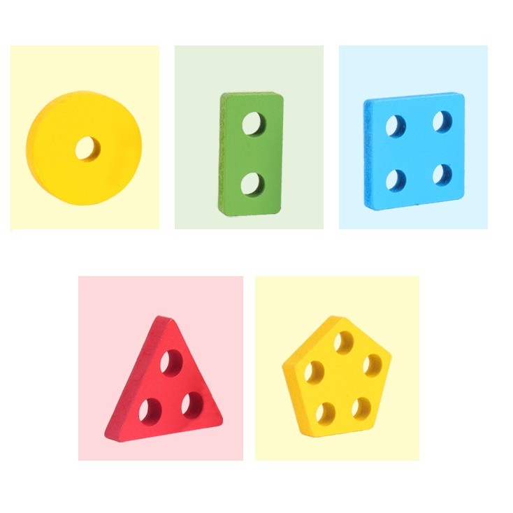 Jucarie Educativa Vivimall, Tip Montessori, din Lemn, + 36 Luni, Forme Geometrice, 20 Piese, 6 x 26.5 cm, Multicolor - vivimall.ro