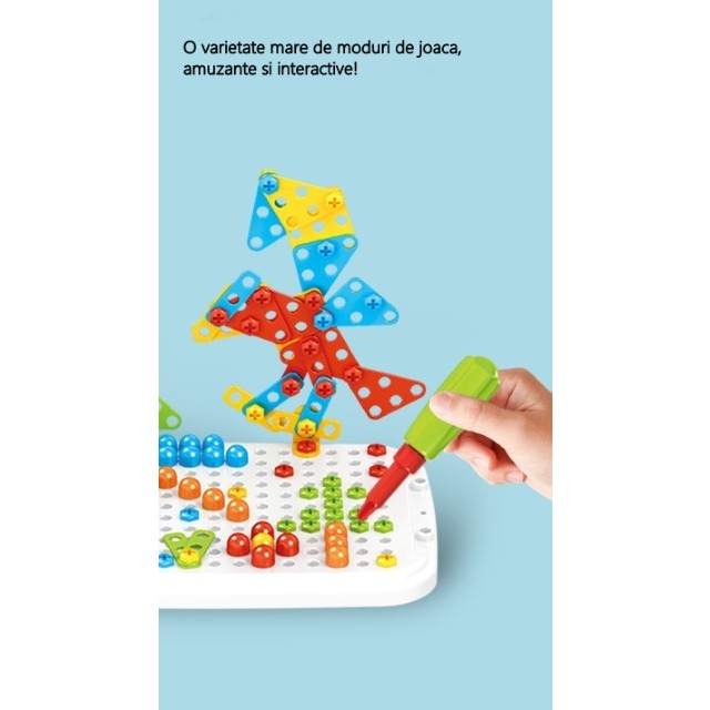 Jucarie educativa pentru copii, Vivimall, Set 258 piese, 6 in 1, Valiza cu bormasina, Multicolor - vivimall.ro