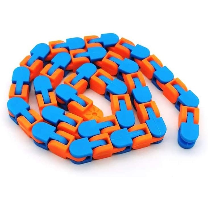 Jucarie Senzoriala Antistres, Vivimall, Fidget Toys, Puzzle de Imbinat Tip Sarpe, 24 Piese, +3 Ani, Portocaliu/Albastru - vivimall.ro